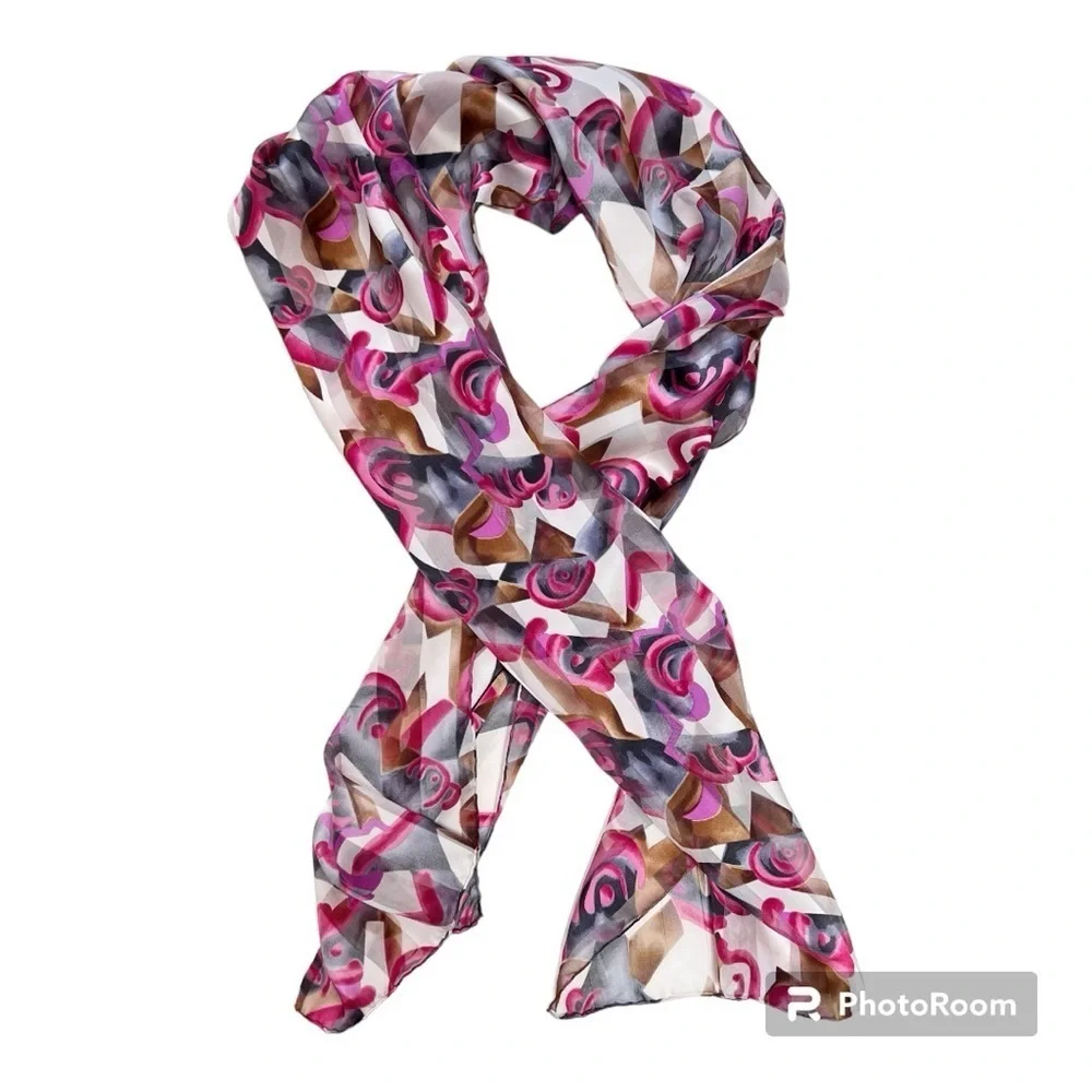 Vintage Silk Abstract Print Oblong Scarf